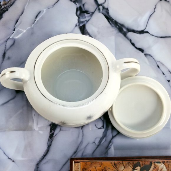 Creative Platinum Starburst Sugar Bowl M.C.M Vintage Tableware Made In Japan - Picture 3 of 11